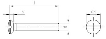Таблица характеристик: Винт DIN 964 Gr 2, Gr 5 титановый с полупотайной головкой прямой шлиц, форма А