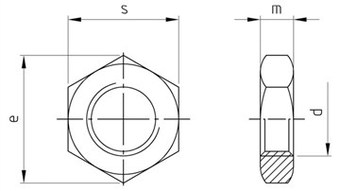 Таблица характеристик: Гайка шестигранная низкая DIN 936 титановая Gr2 (ВТ1-0), Gr5 (ВТ6)  