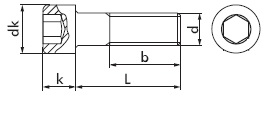 Таблица характеристик: Болт DIN 912 титановый Gr2, Gr5 с цилиндрической головкой и внутренним шестигранником (неполная резьба)