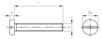 Таблица характеристик: Винт DIN 85 Gr2, Gr5 с цилиндрической головкой и прямым шлицем