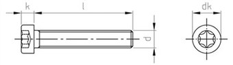 Таблица характеристик: Винт DIN 7984  Gr2, GR5 титановый с низкой цилиндрической головкой  и внутренним шестирадиусным шлицем TX (TORX)