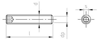 Таблица характеристик: Винт установочный DIN 913 титановый с внутренним шестигранником и тупым концом 