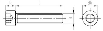 Таблица характеристик: Винт DIN 912 Gr 2, Gr 5 титановый с цилиндрической головкой и внутренним шестигранником, полная резьба