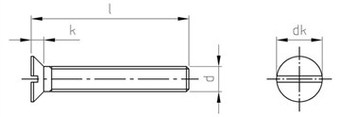 Таблица характеристик: Винт DIN 963 Gr 2, Gr 5 титановый с потайной головкой и полной резьбой 