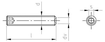 Таблица характеристик: Винт установочный DIN 916 титановый Gr2, Gr5  с внутренним шестигранником и засверленным остриём