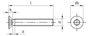 Таблица характеристик: Винт с потайной головкой и шестирадиусным шлицем TORX DIN 965 TORX Gr 2, Gr 5 титановый 