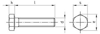 Таблица характеристик: Болт DIN 933 Gr 2, Gr 5 титановый с шестигранной головой и полной резьбой 