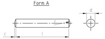 Таблица характеристик: Штифт DIN 7 Gr2, Gr5 цилиндрический 