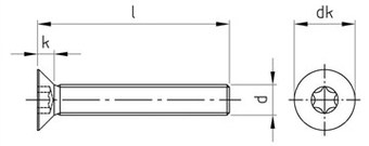 Таблица характеристик: Винт DIN 7991 Gr2, Gr5 титановый с потайной головкой и шестирадиусным шлицем TX (TORX)