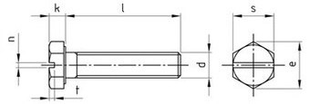 Таблица характеристик: Болт DIN 933 CZ Gr 2, Gr 5 титановый с шестигранной головкой и шлицем, резьба до головки