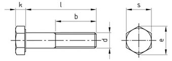 Таблица характеристик: Болт DIN 931 Gr 2, Gr 5 титановый с шестигранной головой и непольной резьбой