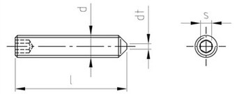 Таблица характеристик: Винт установочный DIN 914 Gr2, Gr5 титановый с внутренним шестигранником и острым концом