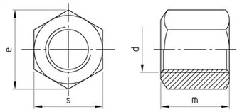 Таблица характеристик: Гайка DIN 6330 шестигранная титановая, высота = 1,5 диаметра